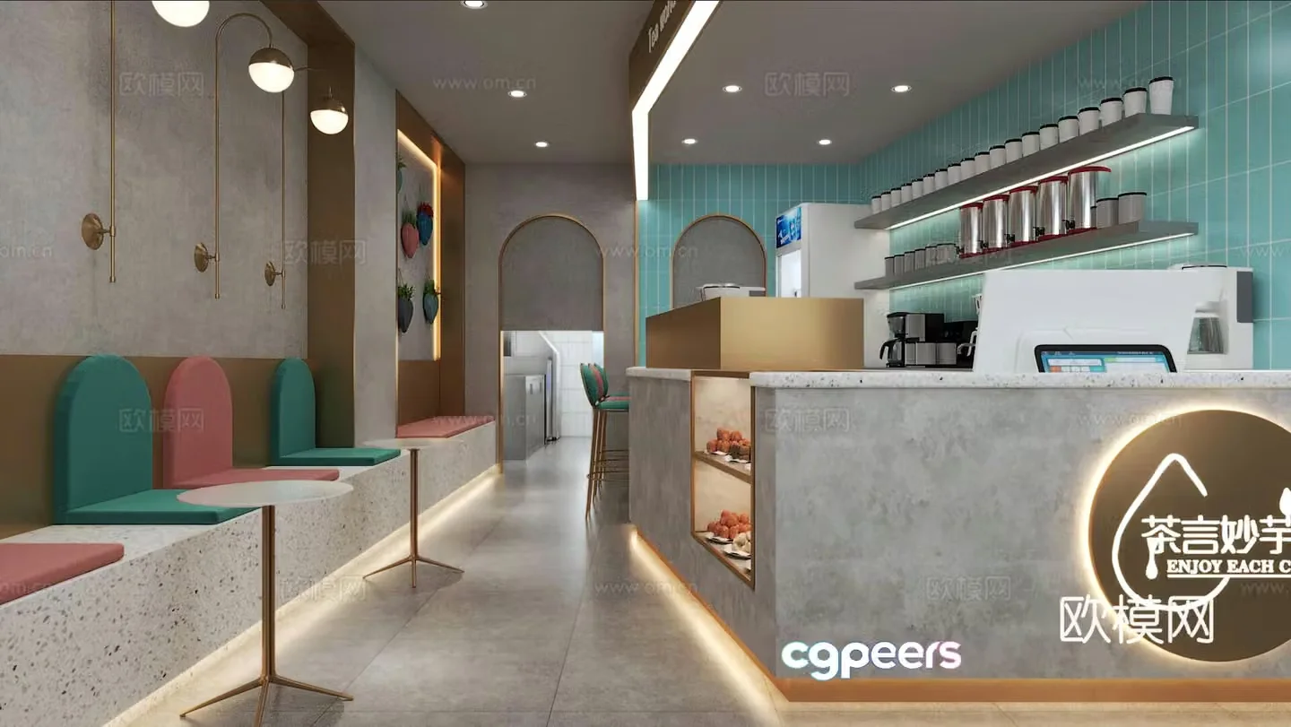 Modern milk tea shop 3d model