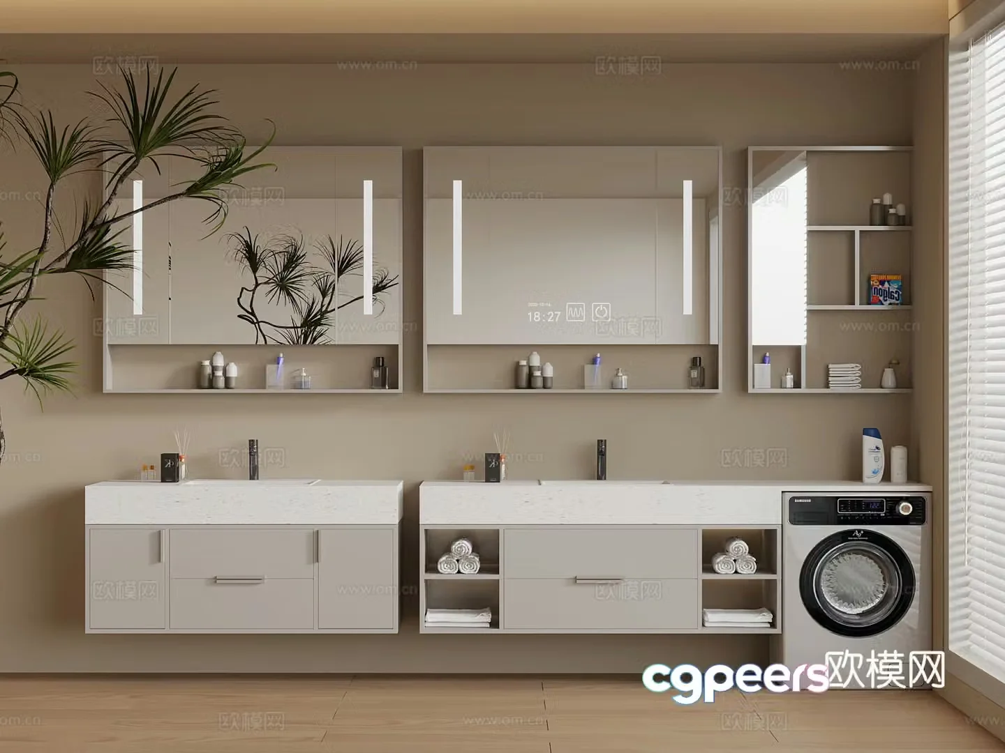 Modern creamy bathroom cabinet 3d model