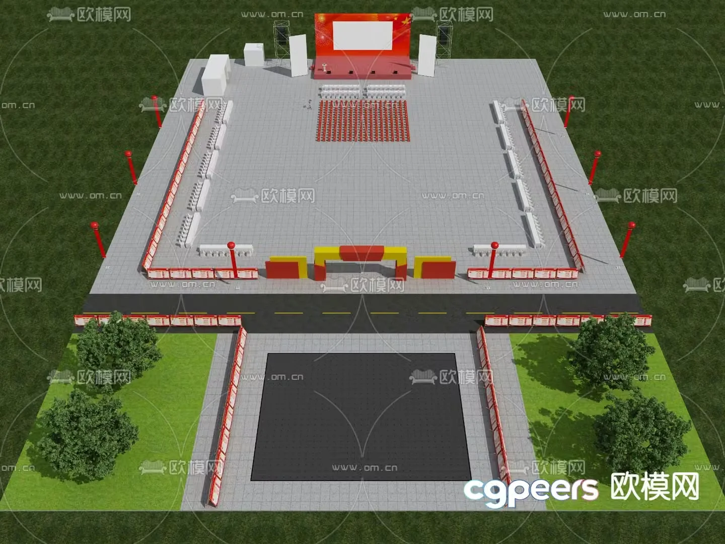 Square landscape floating stage groundbreaking ceremony 3D model