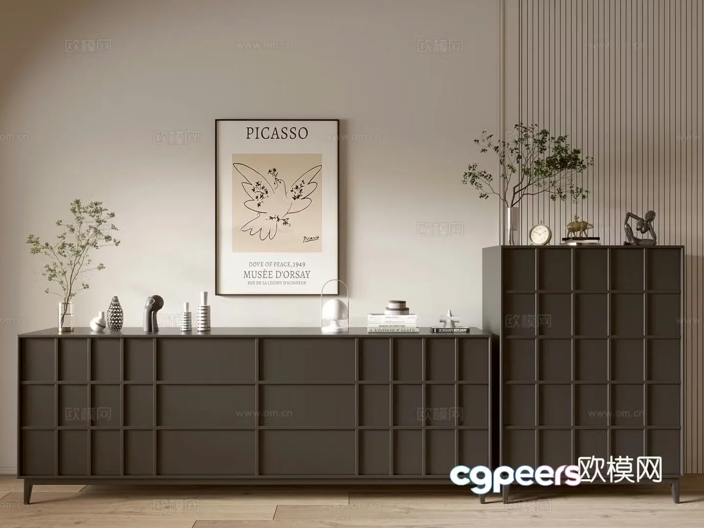 Modern black wood grain porch cabinet sideboard balcony cabinet storage cabinet entrance porch cabinet 3D model