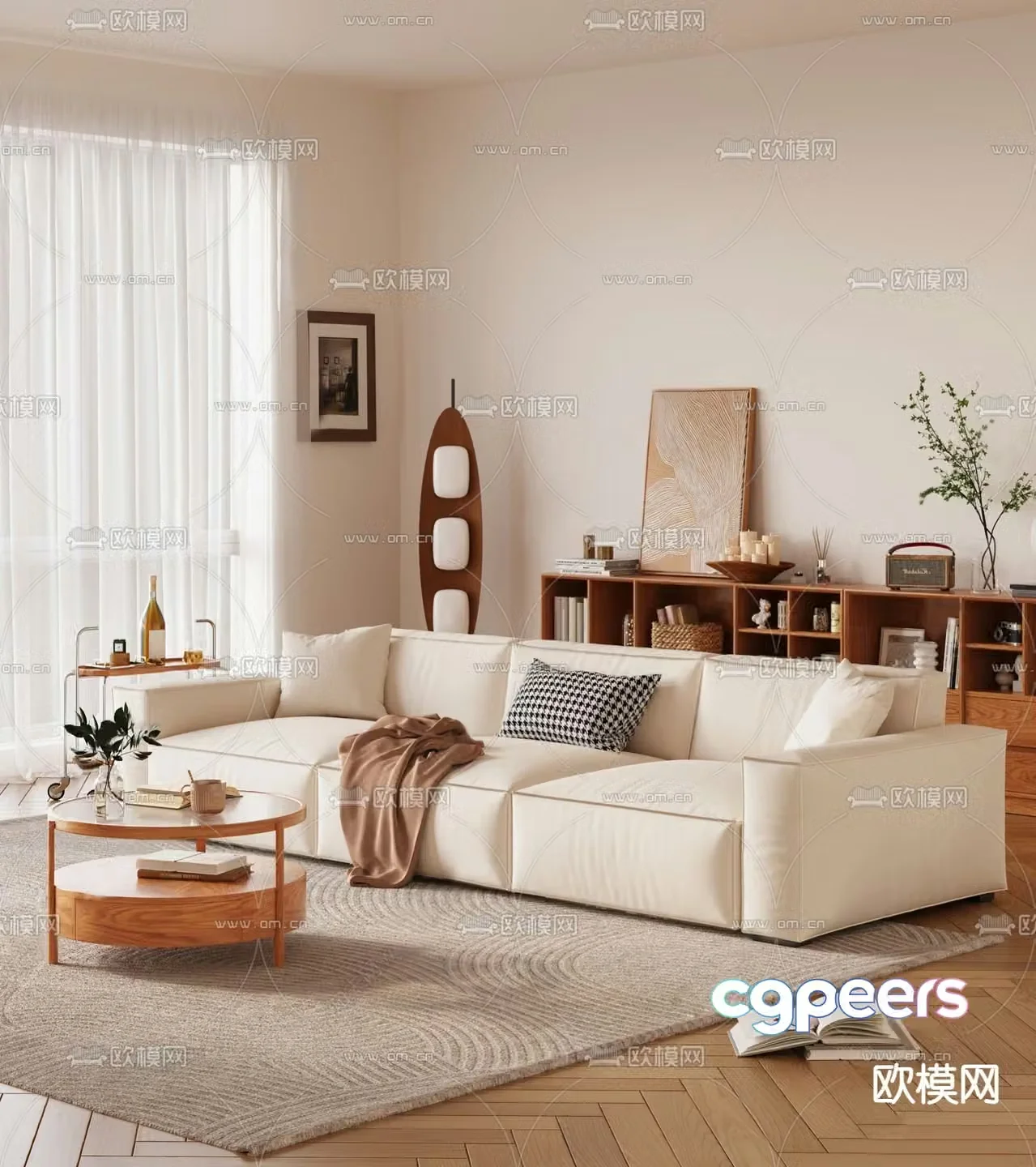 Cream style sofa multi-person sofa three-person sofa 3D model