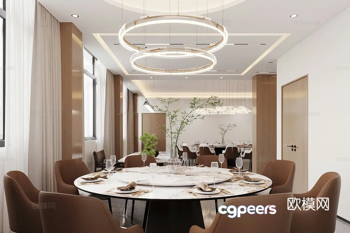 New Chinese-style private rooms Restaurant private rooms Private rooms Private rooms Private rooms Round dining table and chair combination 3D model