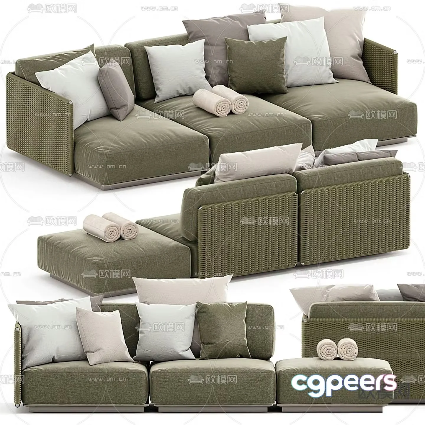 B&B italia modern matcha green fabric multi-seater sofa 3d model
