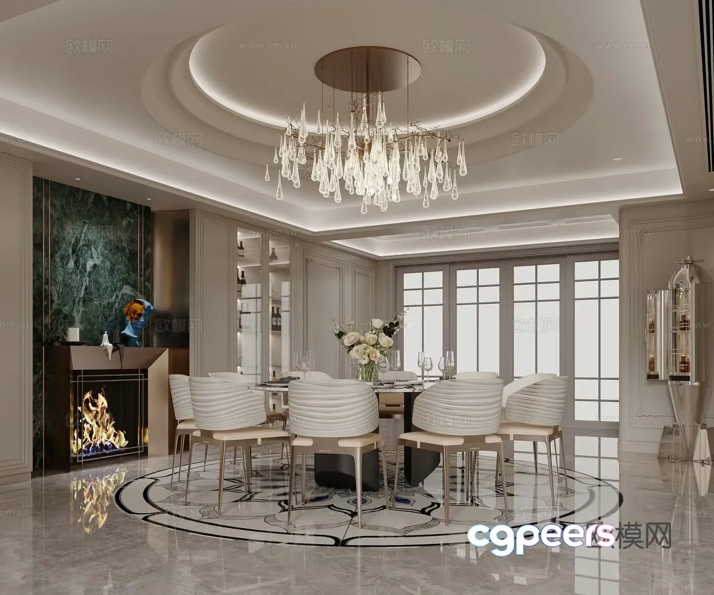 French light luxury restaurant water bar area 3D model