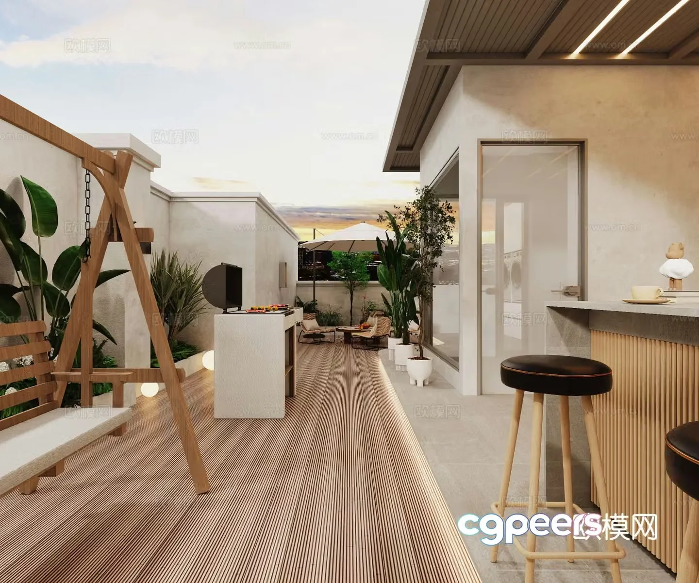 Modern courtyard landscape terrace 3d model