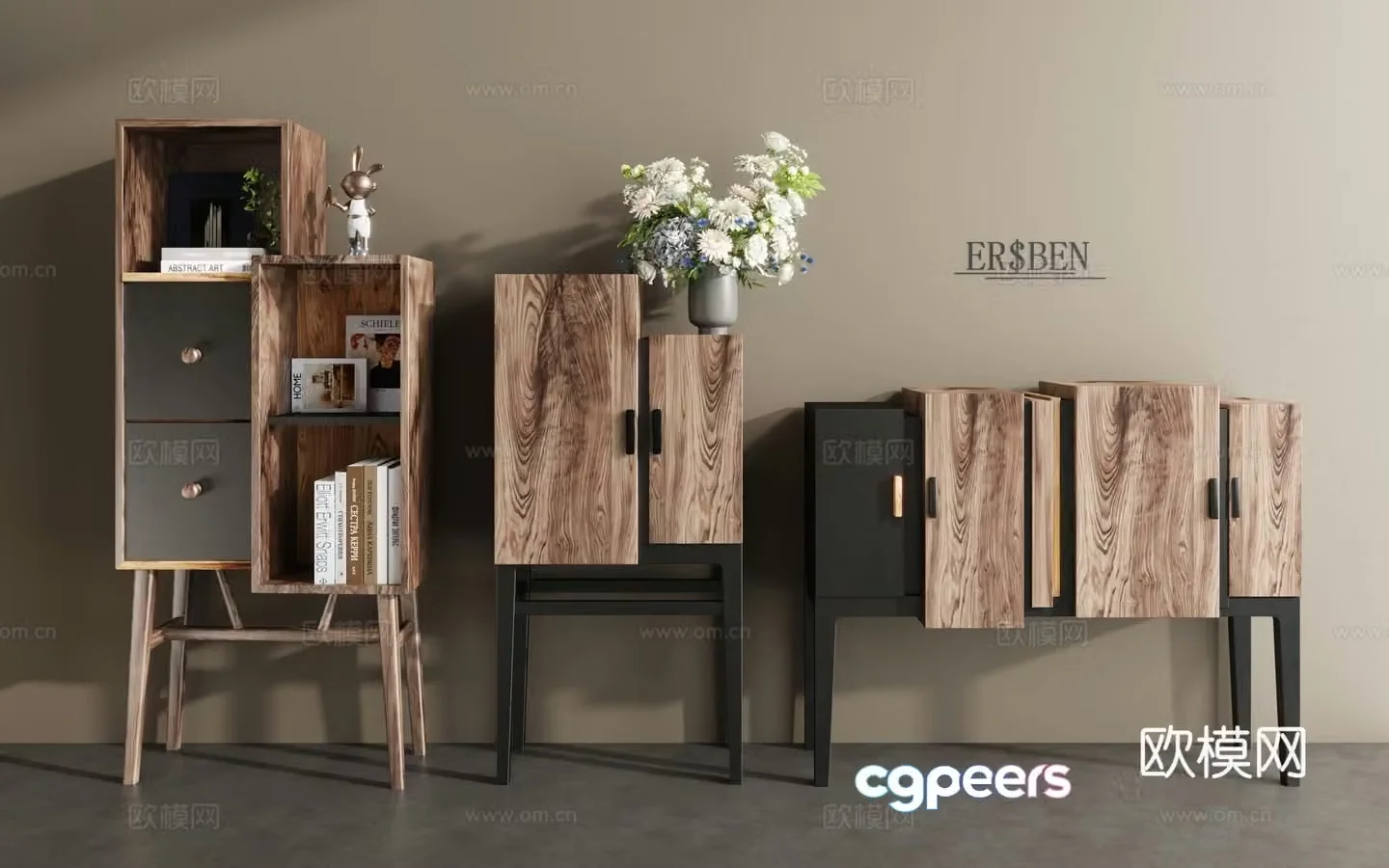 Modern new Chinese style log decorative cabinet chest of drawers 3D model