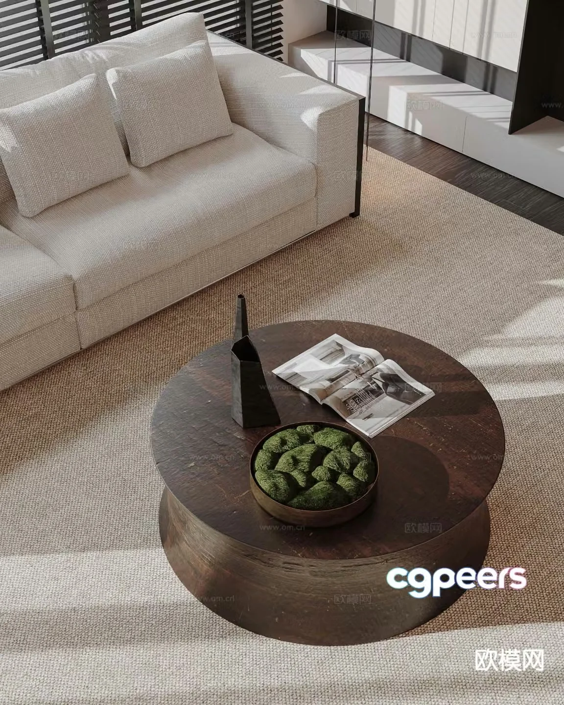 Modern round coffee table wooden coffee table 3d model