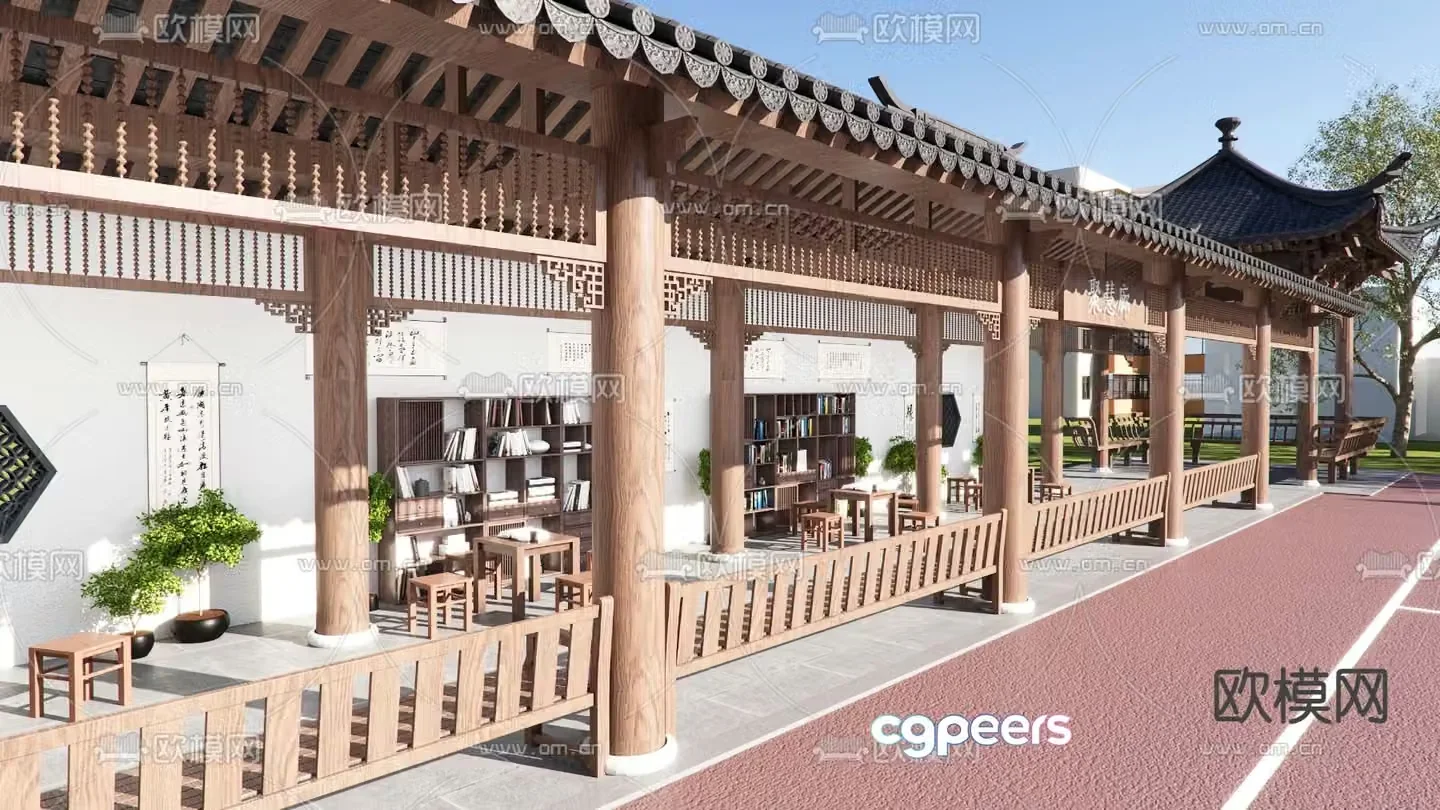 New Chinese style corridor landscape corridor 3D model