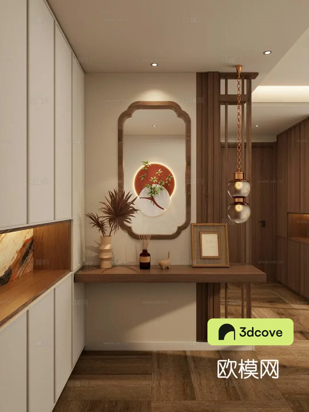 New Chinese style medieval style transparent view solid wood entrance shoe cabinet entrance partition entrance