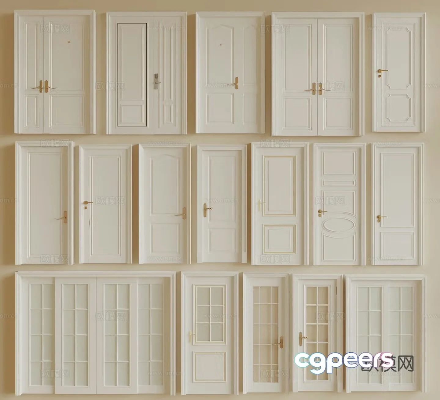 American simple European door combination simple European single door sliding door entry door security door bedroom door 3D model