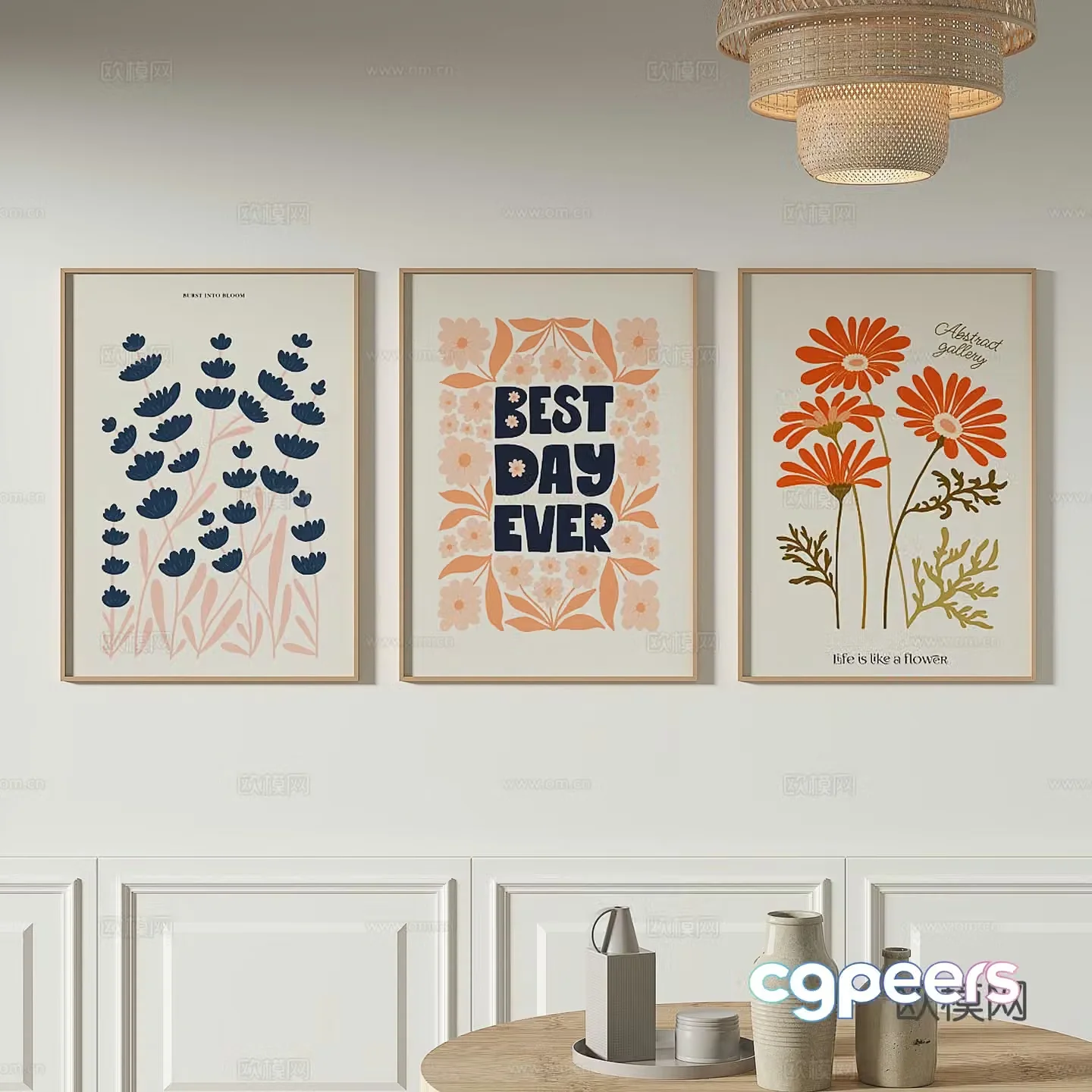 Modern flower painting decorative painting 3d model
