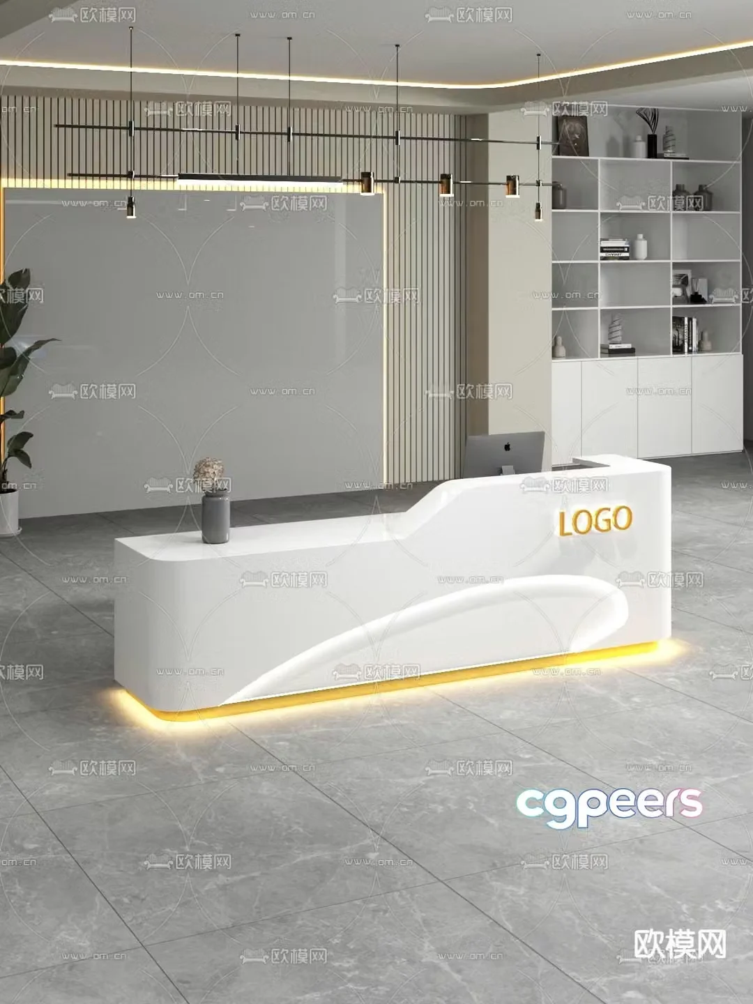 Modern front desk reception desk information desk 3d model