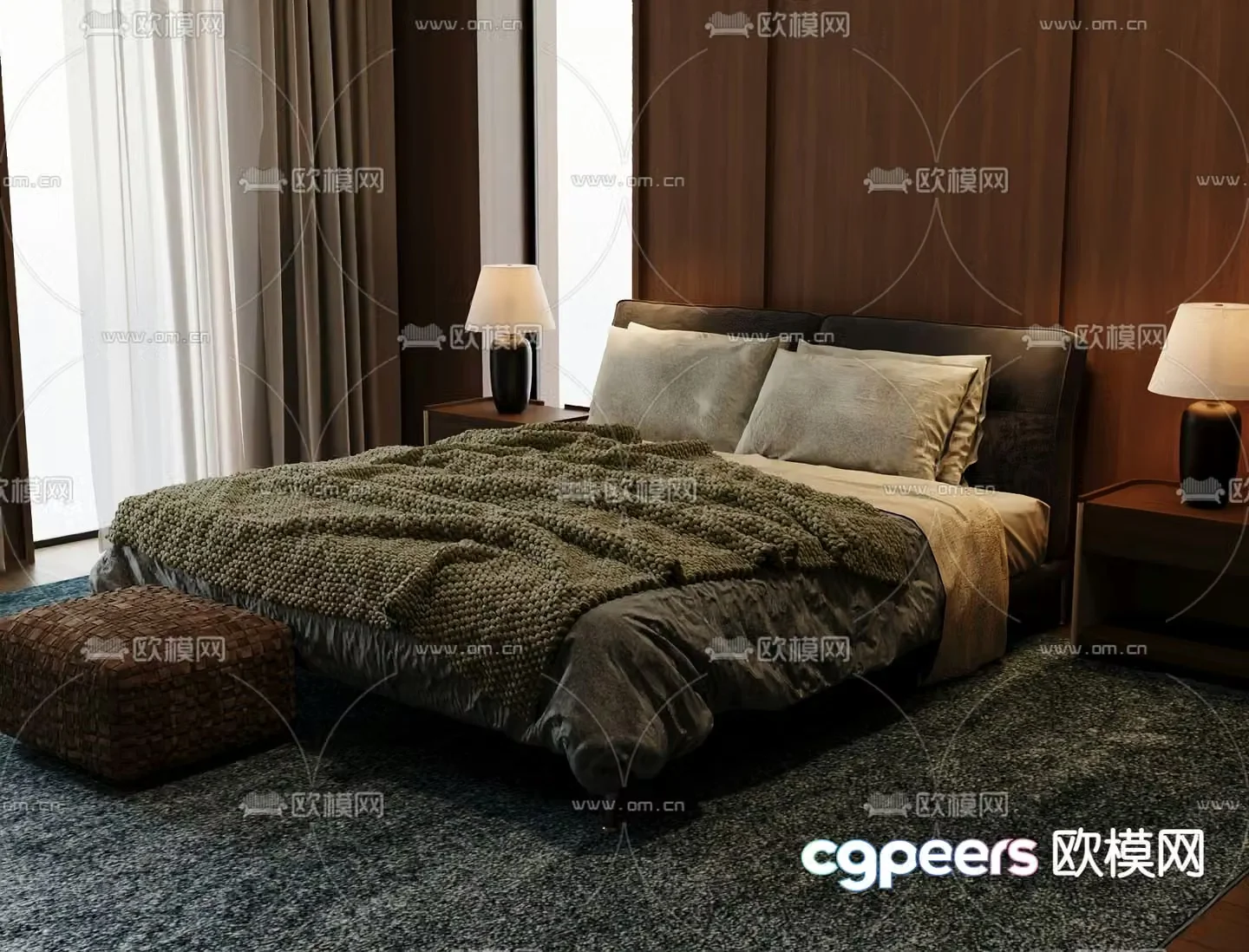 Italian double bed 3d model