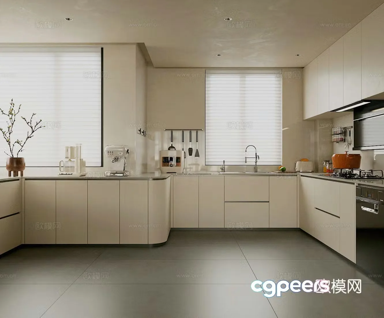 Modern open kitchen black and white kitchen kitchen supplies combination kitchen appliance combination u-type 3D model