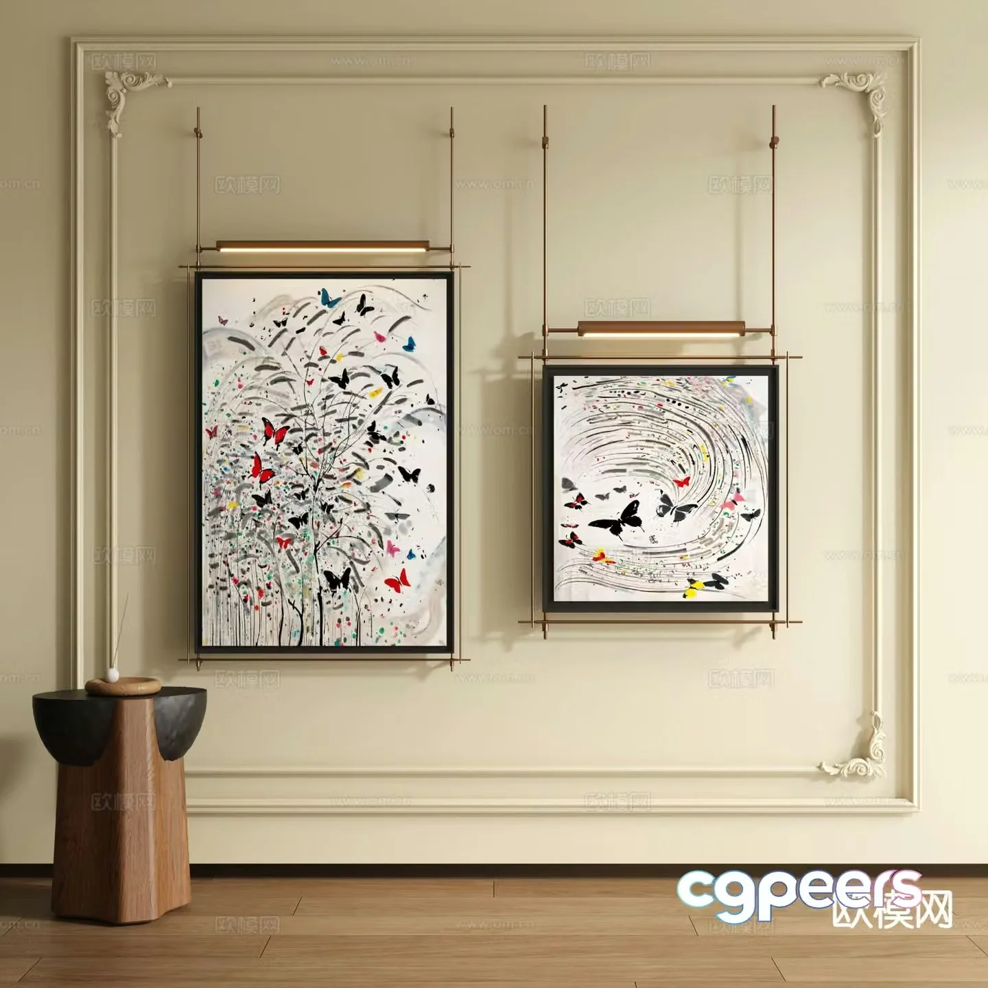 Medieval style decorative painting abstract painting metal pole hanging painting 3D model