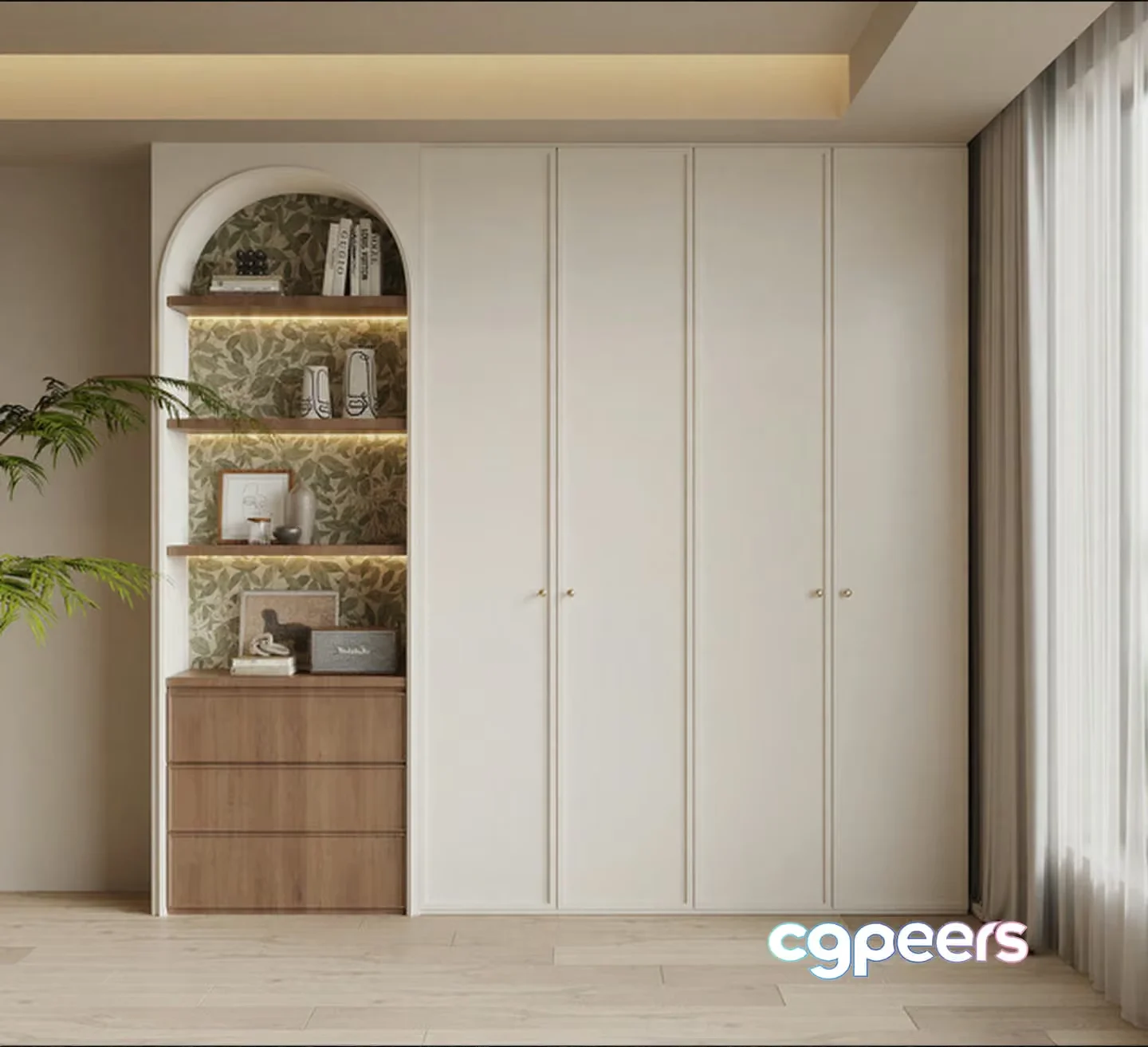 Modern White Wardrobe 3D Model – 10182 – VRAY Render