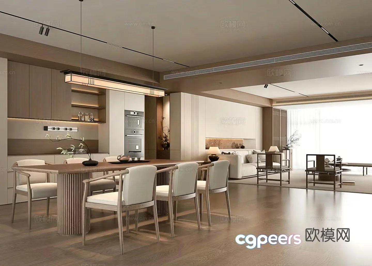 New Chinese style Song style aesthetics Living and dining room 3d model 3d model