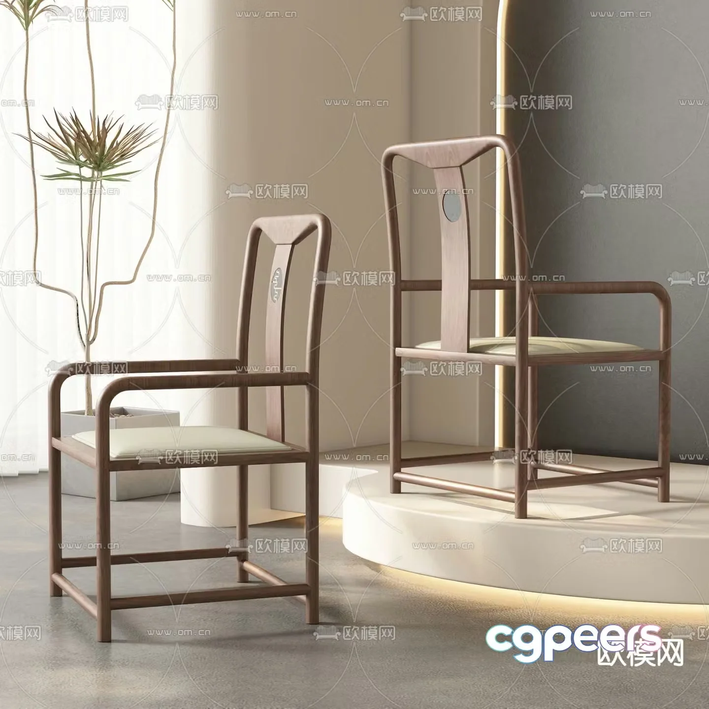 New Chinese style single chair leisure chair wooden chair 3d model