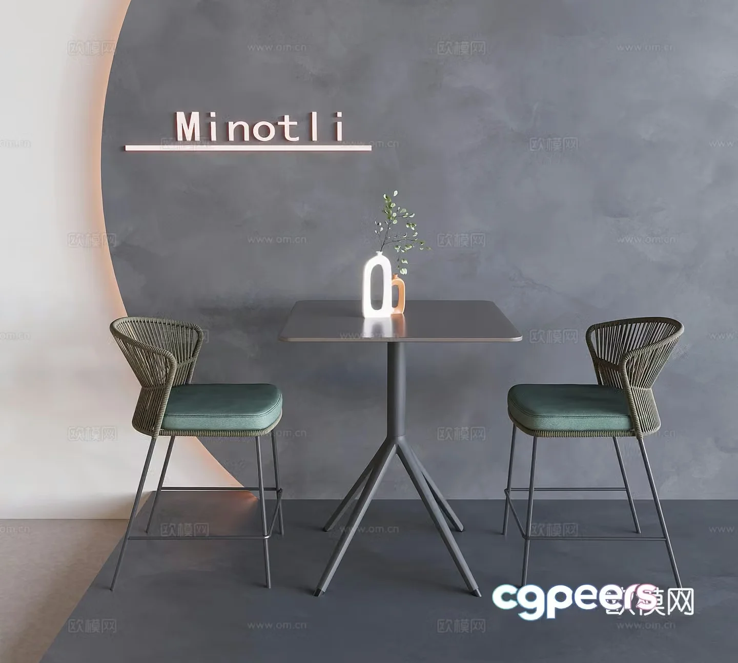 Nordic rattan negotiation table and chair casual tea table and chair dining table and chair 3D model