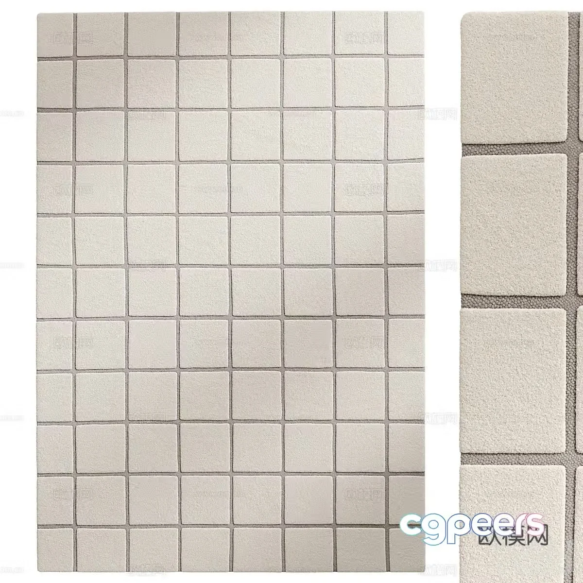 Modern Cream Style Wool Plaid Carpet 3D Model
