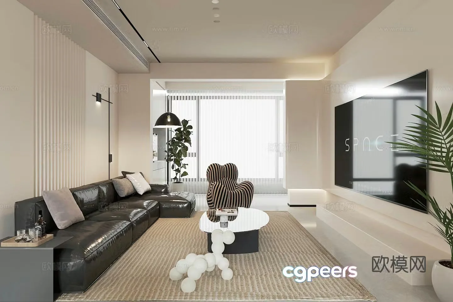 Modern home living and dining room sofa and coffee table combination leather sofa living and dining room without lights dining table and chairs 3D model