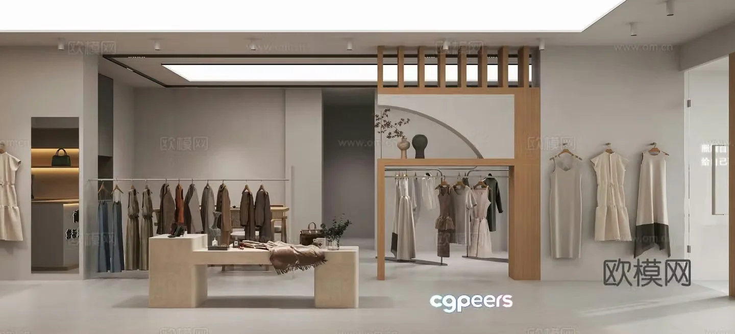 Modern clothing store locker room women clothing store clothes bag skirt simple 3d model