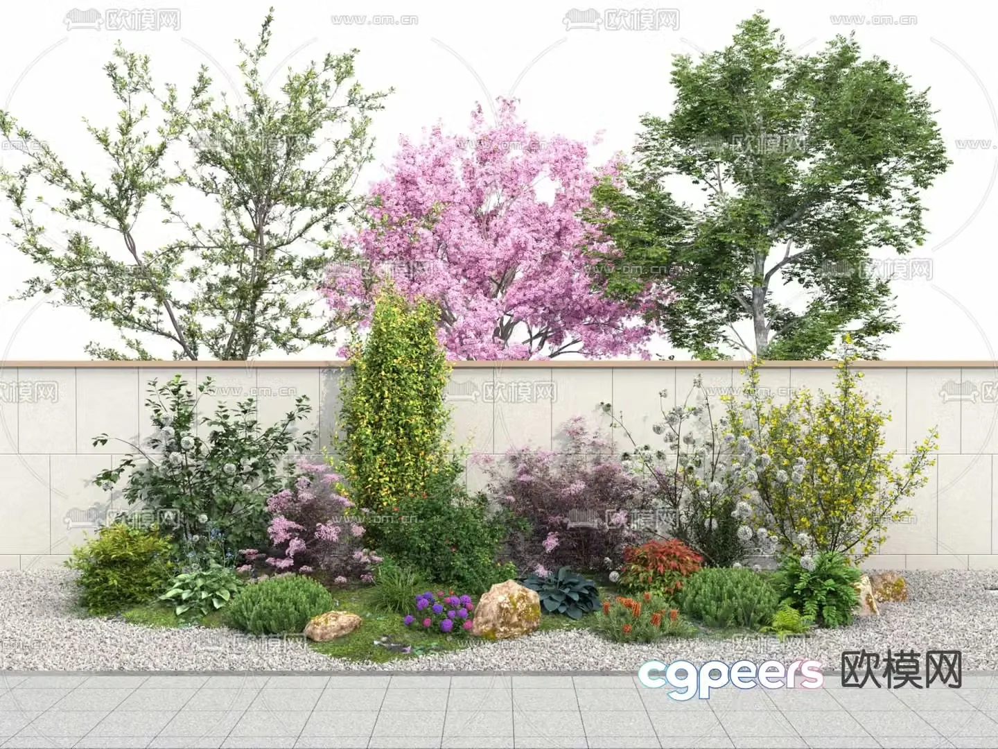 Landscape tree shrub strip plant pile 3d model