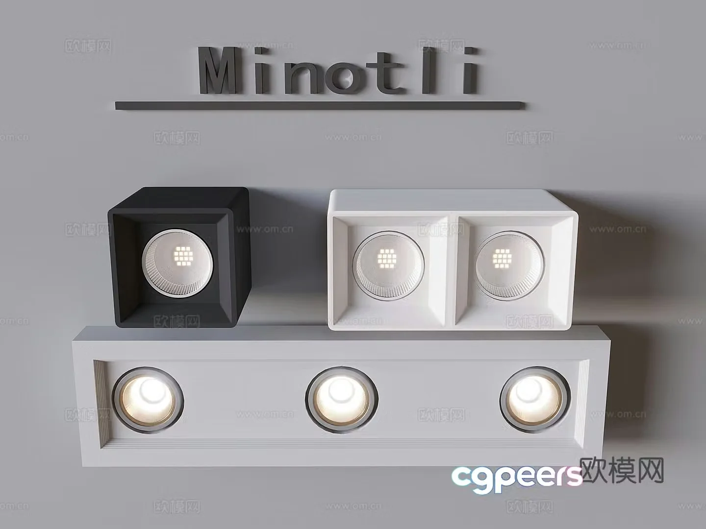 Surface mounted grille spotlight 3D model