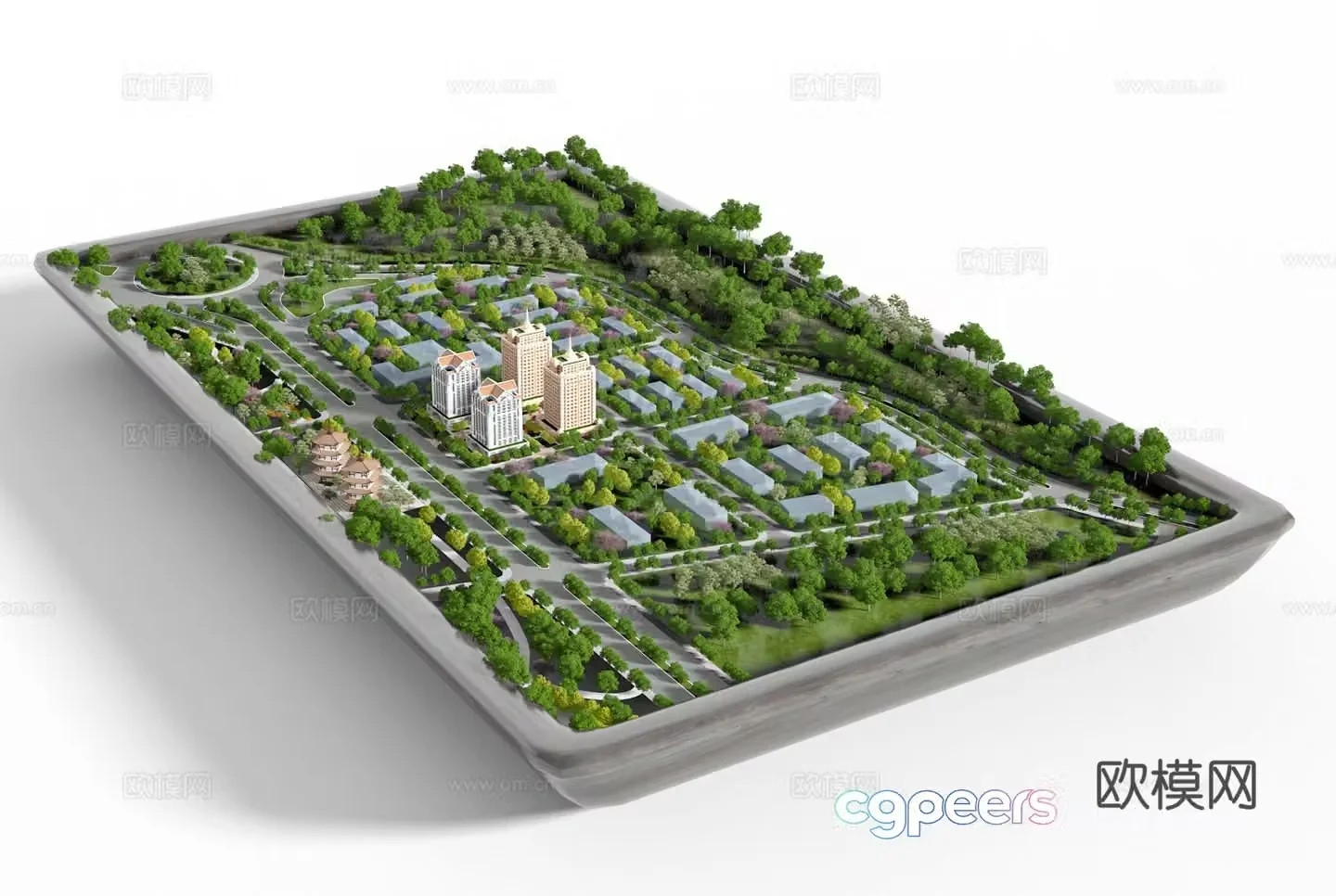 Sand table real estate aerial view 3d model