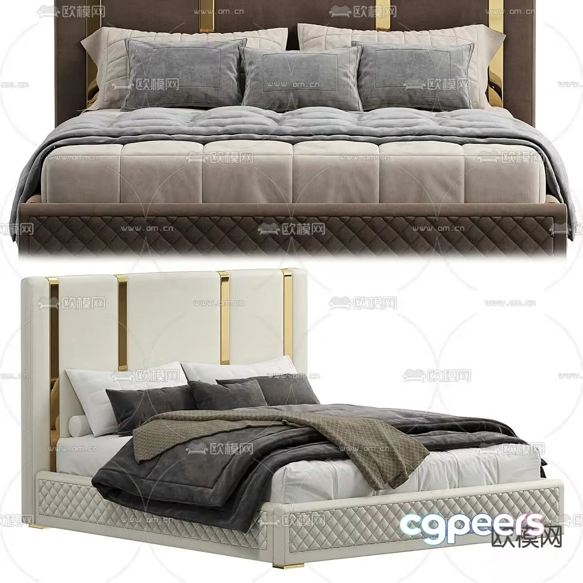 Light luxury double bed golden bed 3d model