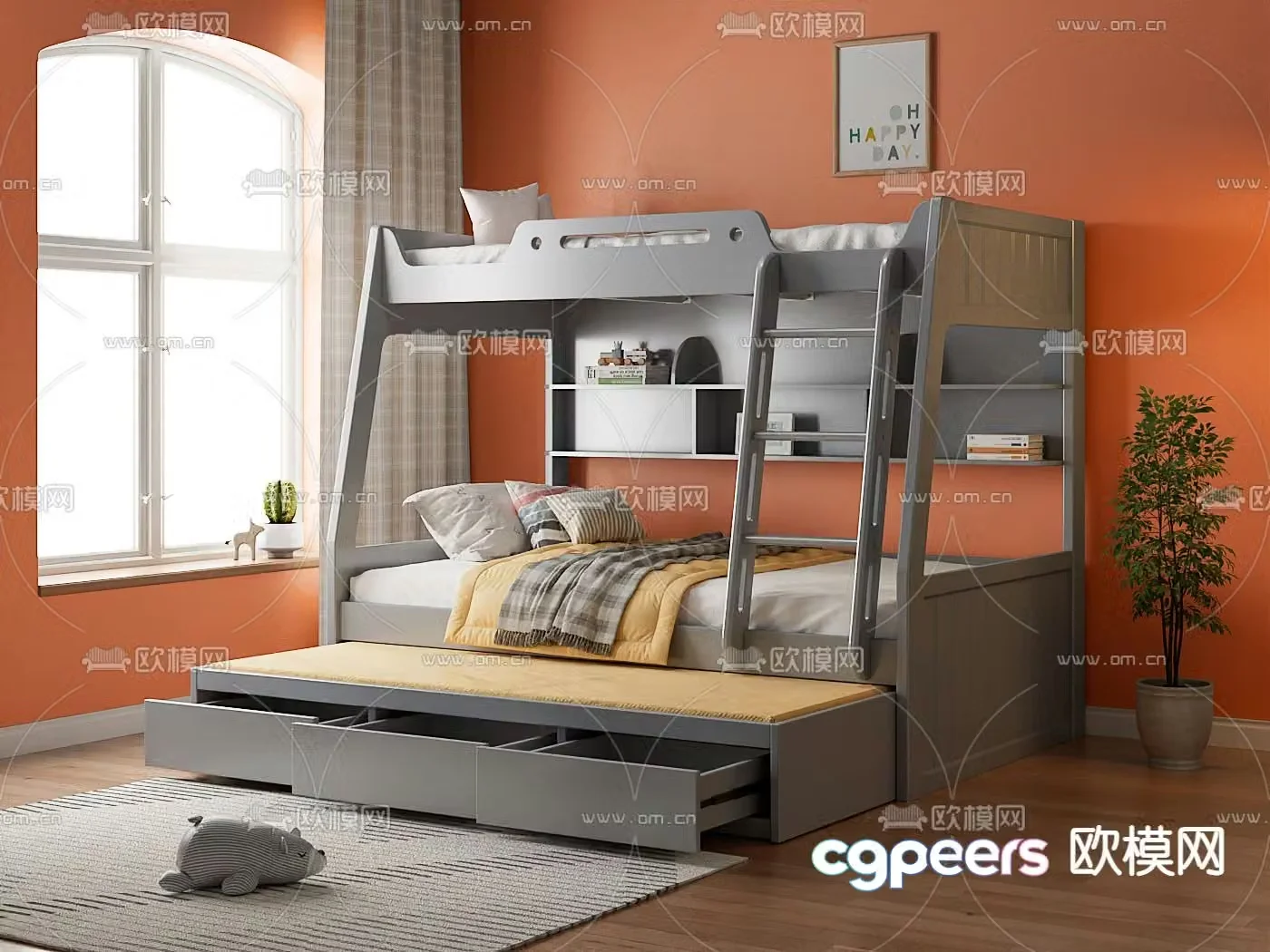 Children’s bed bunk bed double bed drag bed bunk bed 3D model