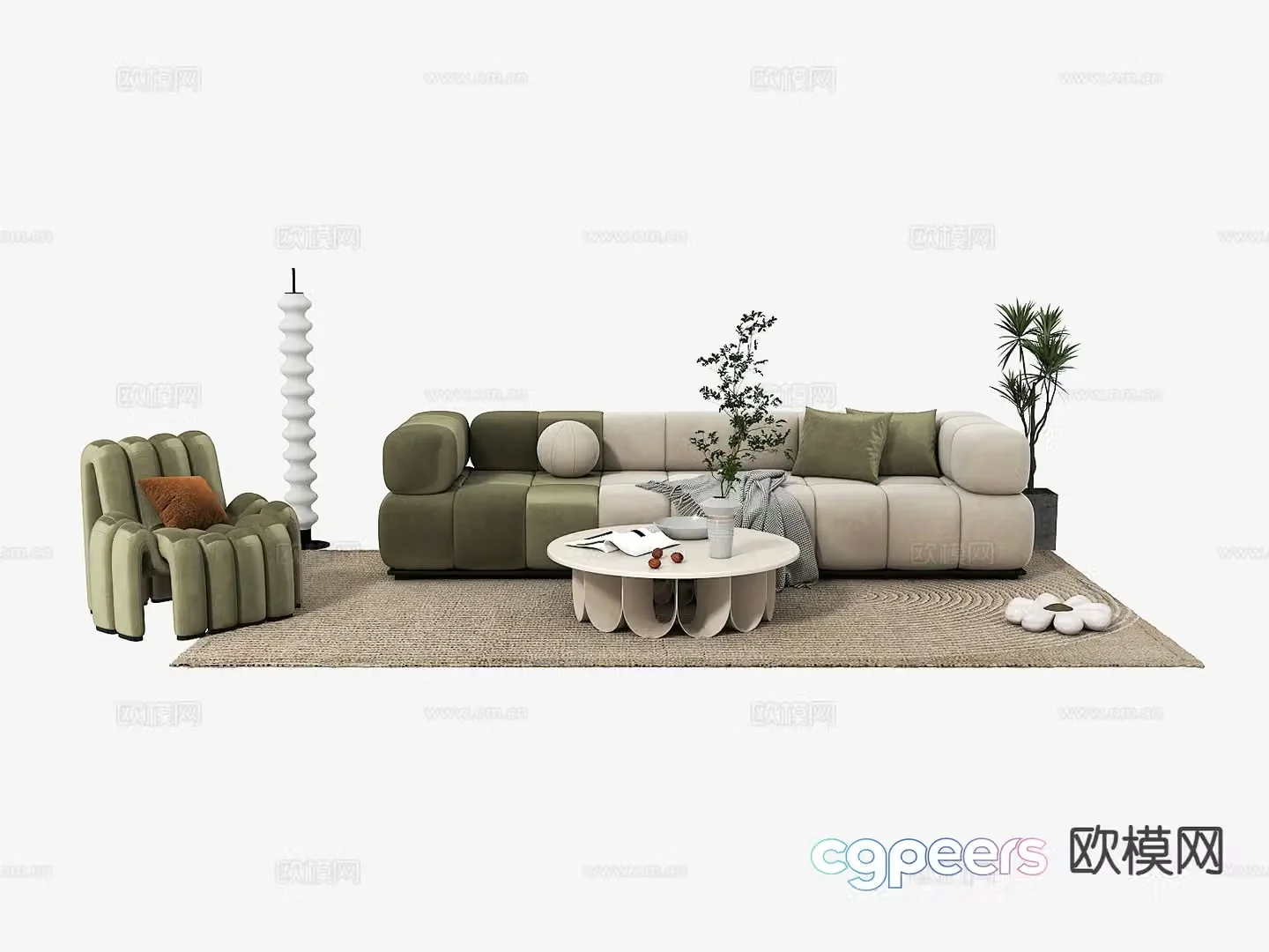 Cream style modular sofa 3d model