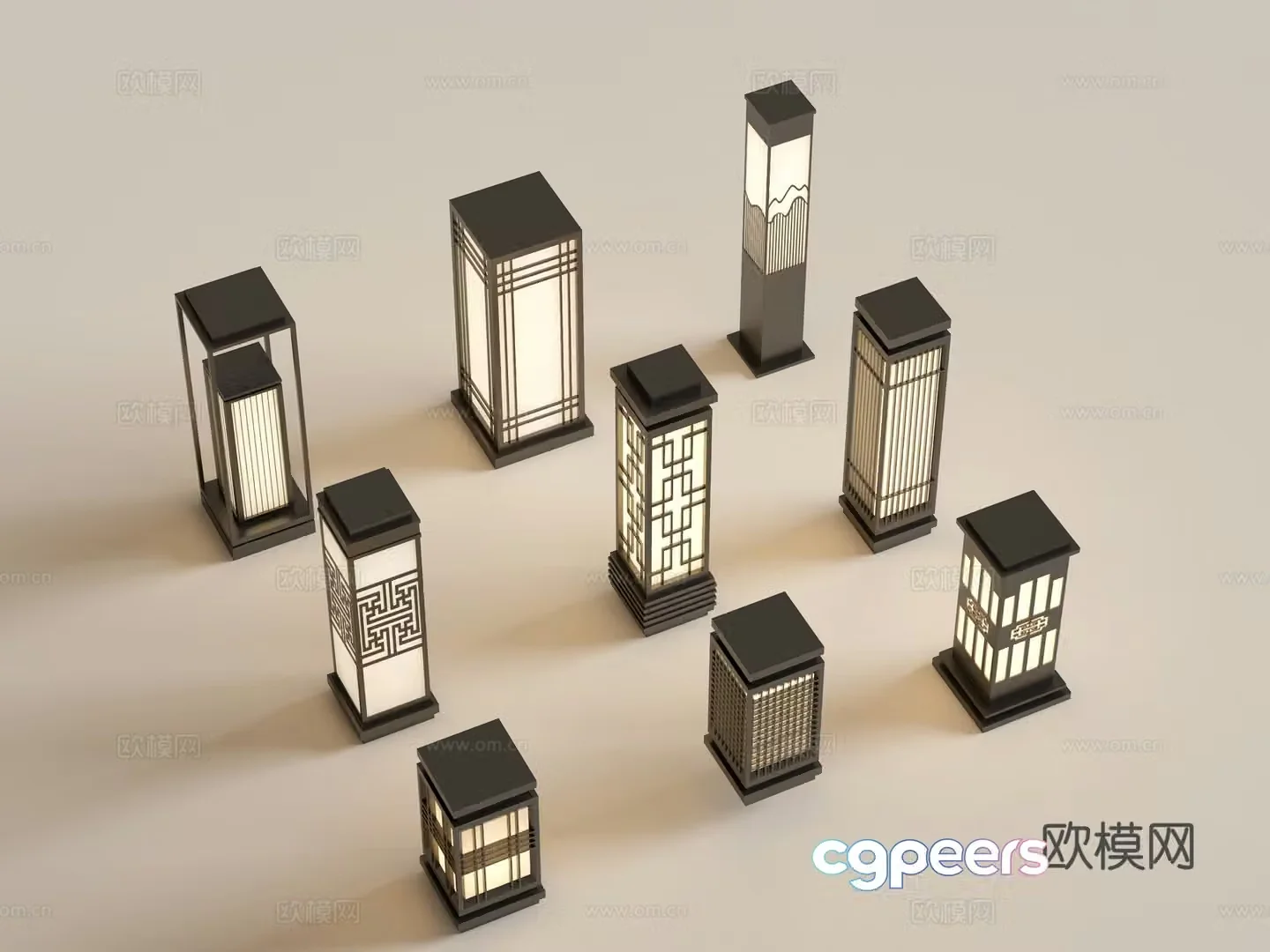 Modern Chinese landscape lights lawn lights garden lights outdoor light combination 3D model