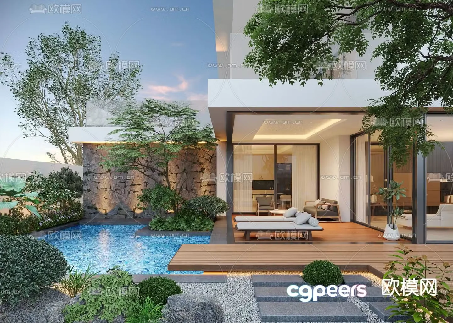 Villa courtyard garden 3d model