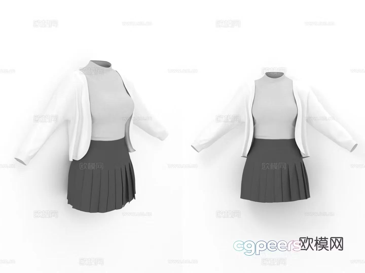 Women’s Clothing Vest Jacket Pleated Skirt Skirt Women’s Clothing Clothing 3d Model