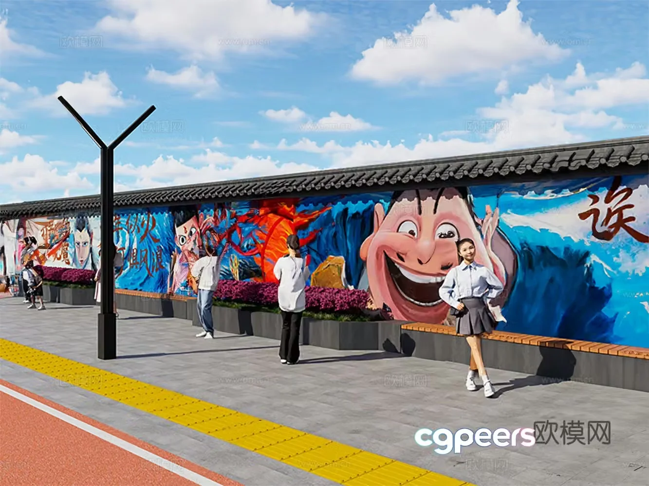 Scenery wall magic boy’s sea wall painting modern street wall painting internet celebrity check-in wall wall painting 3D model
