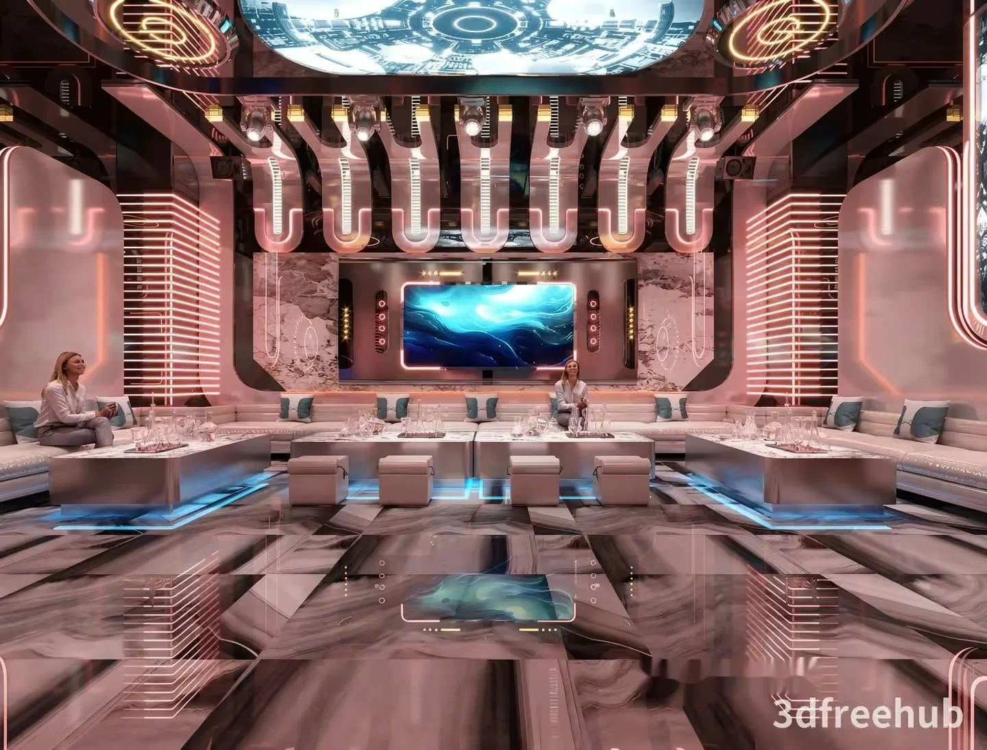 Modern Futuristic Living Room 3D Model – 23348 – VRAY Render