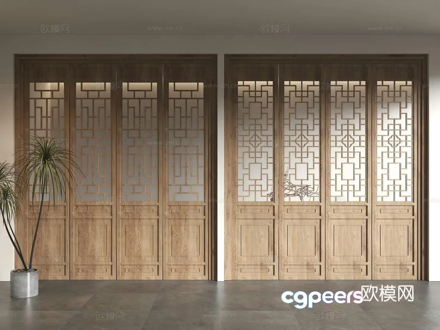 Chinese style doors and windows ancient building doors lattice doors antique wooden doors solid wood grids carved doors hollow flower 3D model