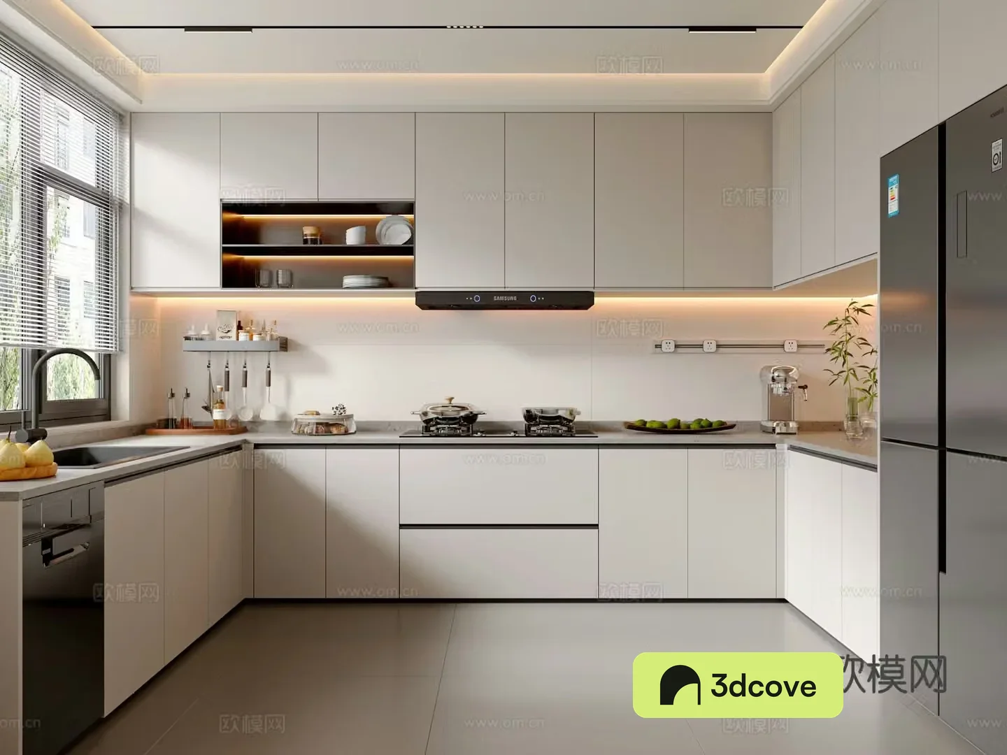 Modern kitchen cabinets kitchen supplies kitchen appliances refrigerator stove kitchen utensils