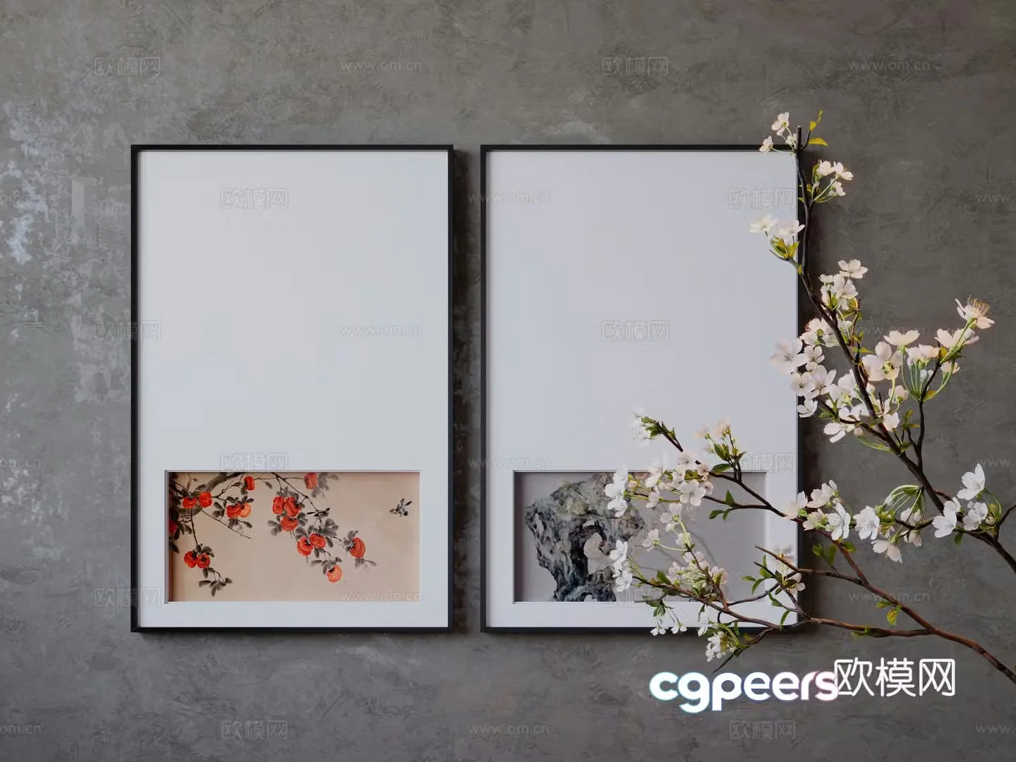 New Chinese style hanging painting combination 3D model