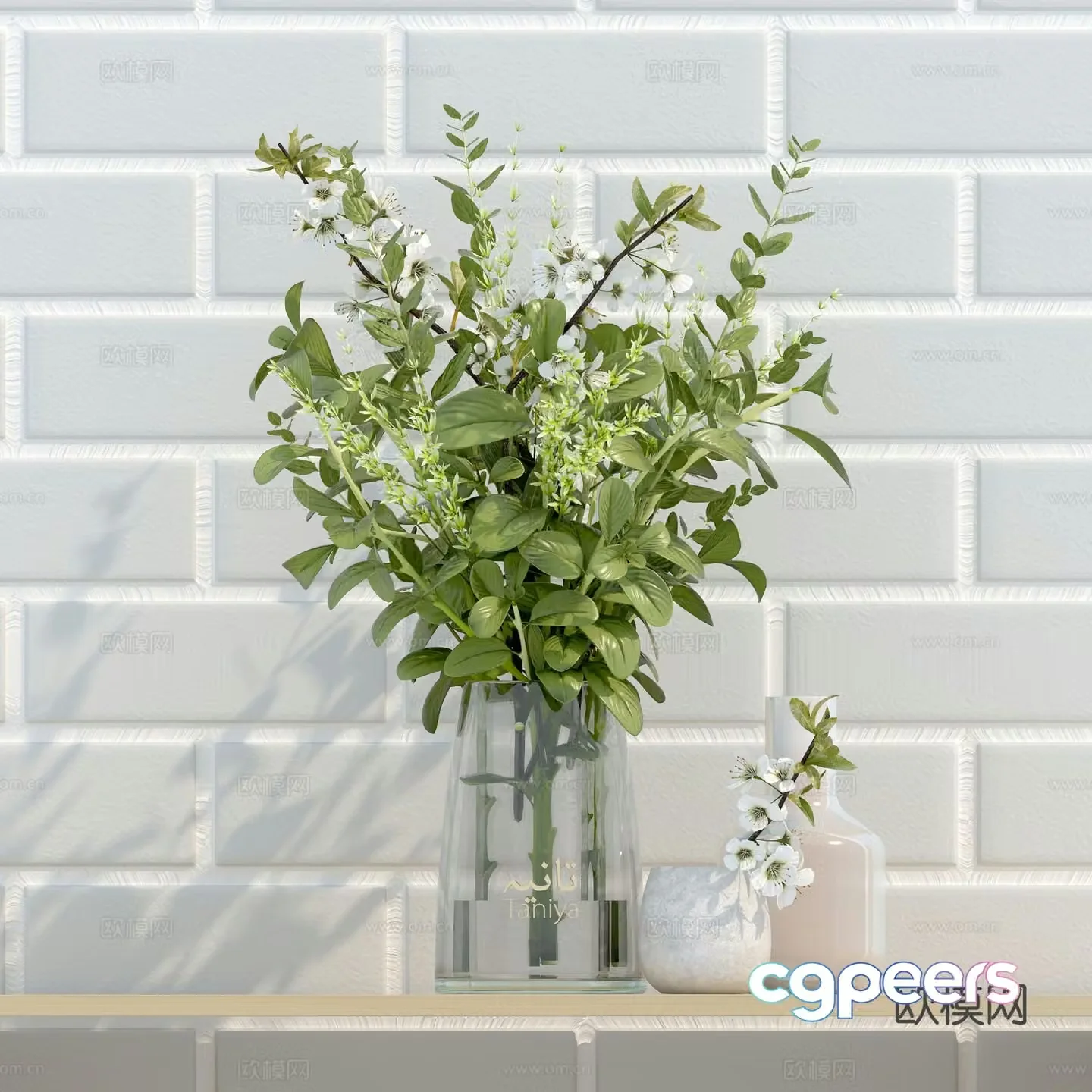 vase floral green plant flower arrangement 3d model