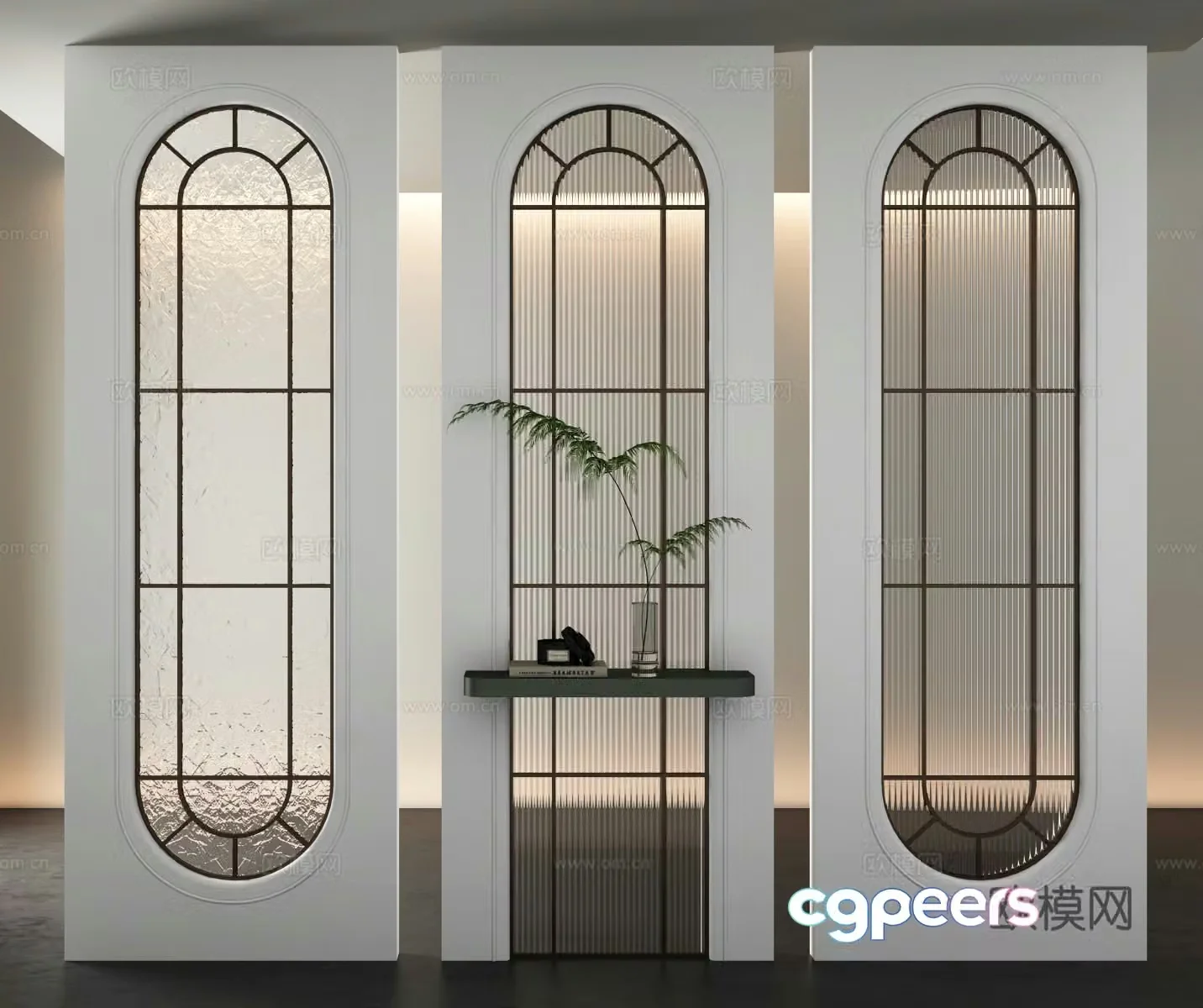 French American style entrance glass partition Changhong glass texture glass 3d model