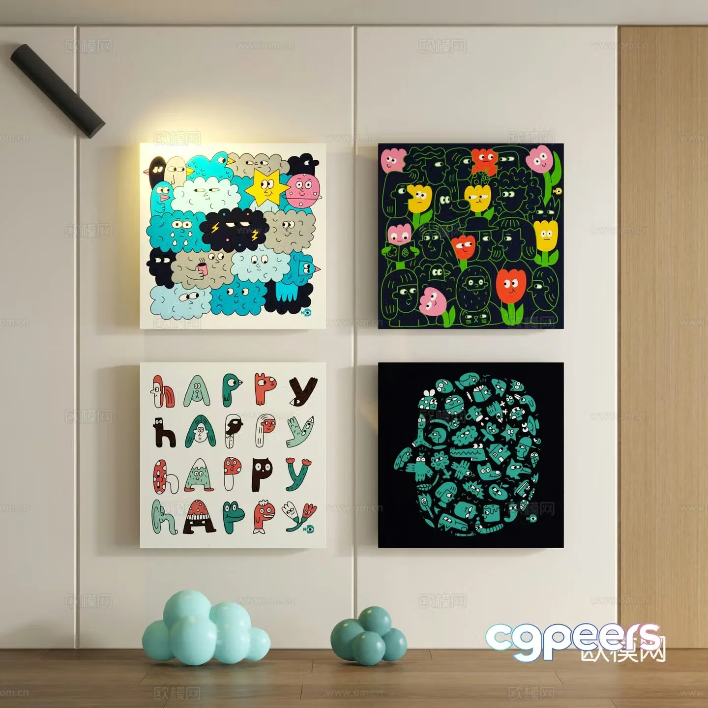 Modern children cartoon doodle decorative painting 3d model