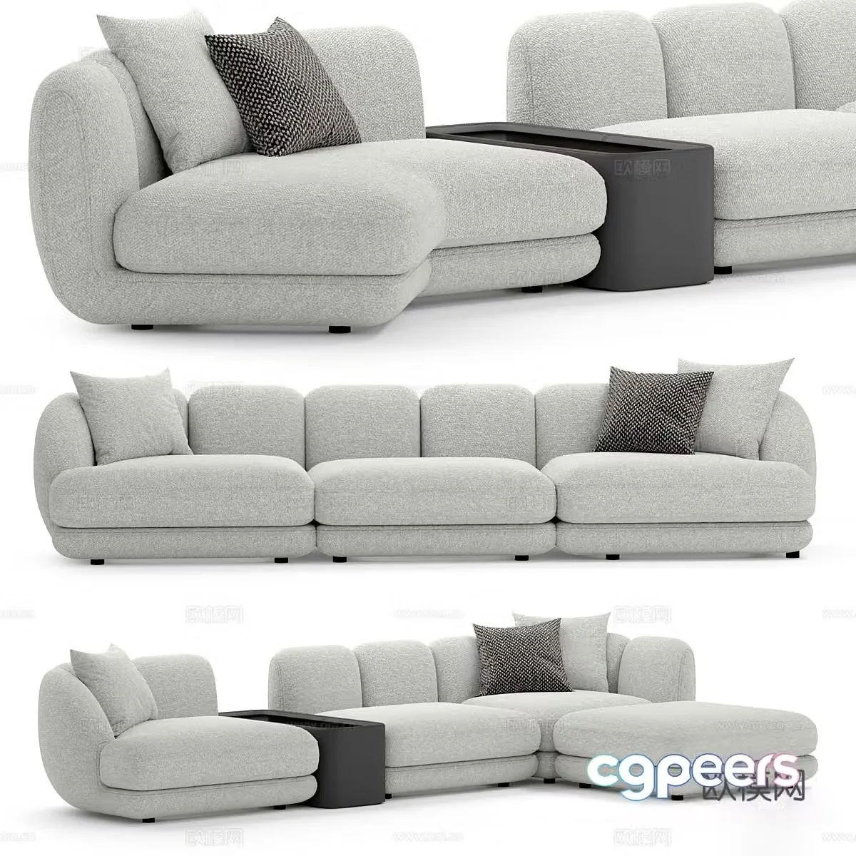 Modern fabric sofa multi-person sofa 3d model
