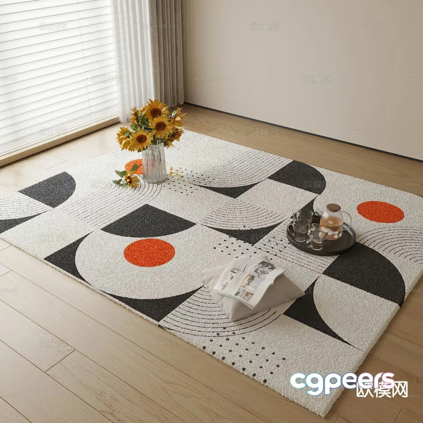 Modern carpet square rug 3d model