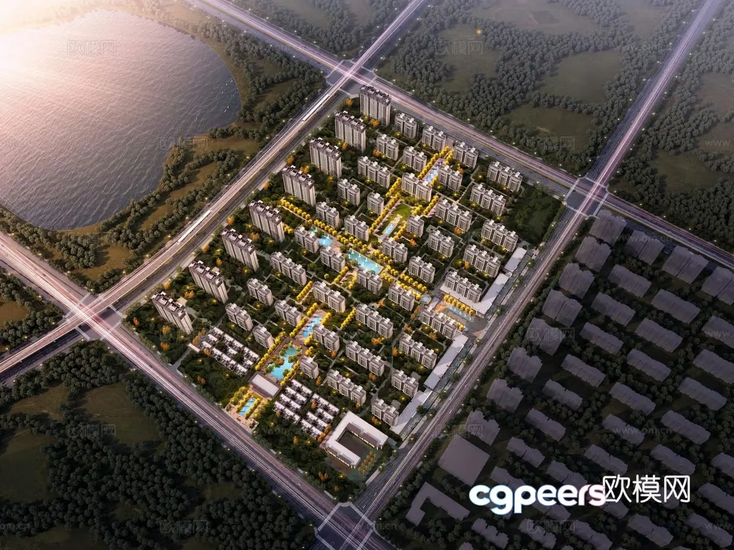 New Chinese style residential area aerial view 3D model