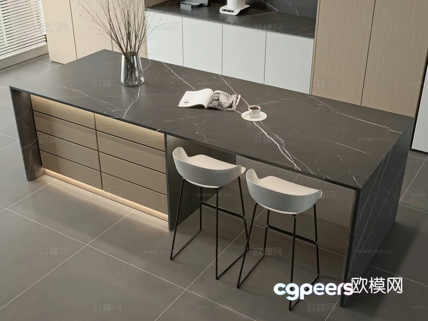 Modern island dining table 3d model