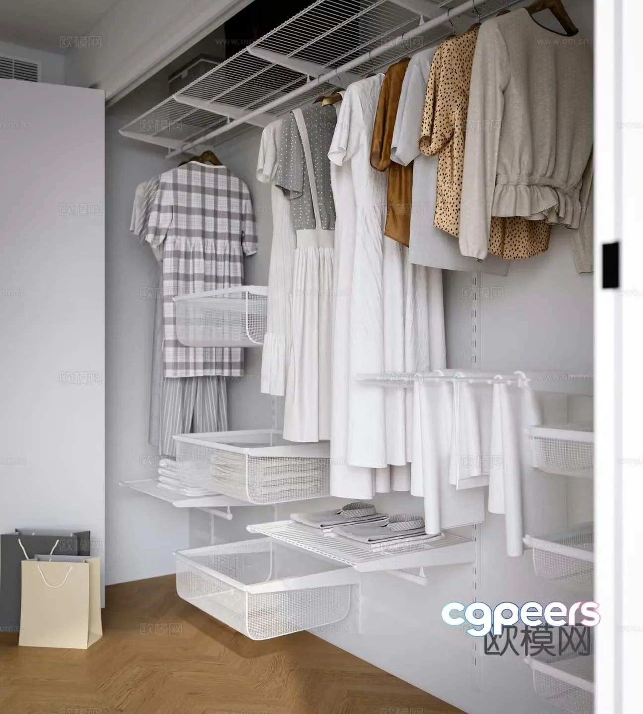 Metal wardrobe Combination metal wardrobe MUJI windbreaker master bedroom wardrobe Internet celebrity wardrobe 3D model