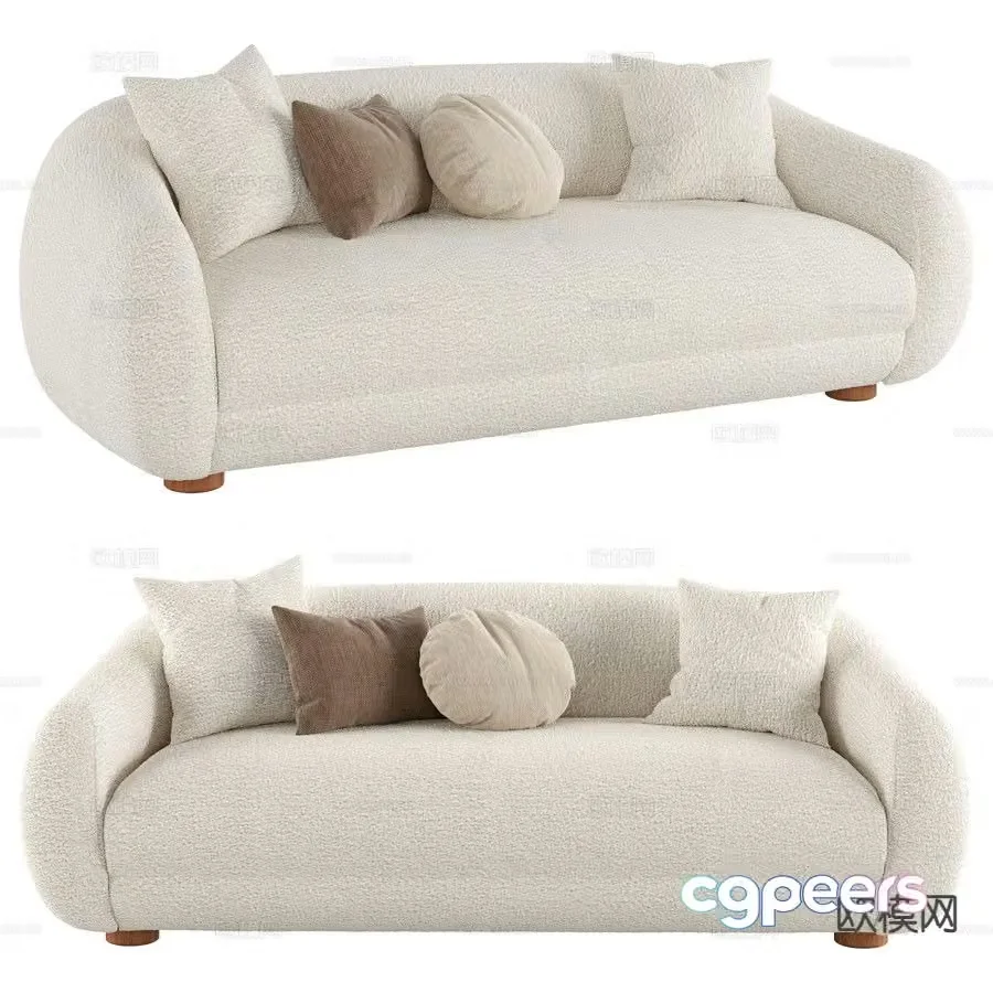 Laszlo Boucle cream style three-seat sofa 3d model