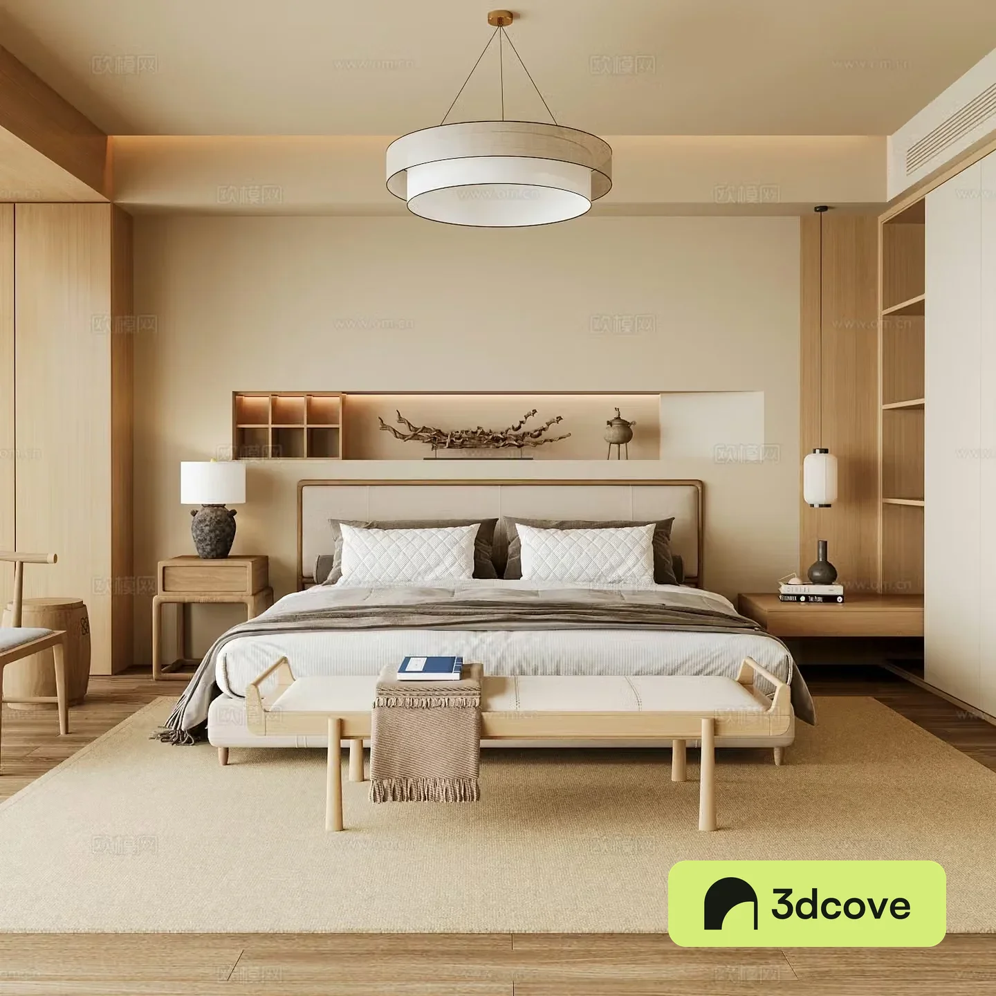 New Chinese style home bedroom Song family aesthetic bedroom Song style bedroom New Chinese style double bed New Chinese